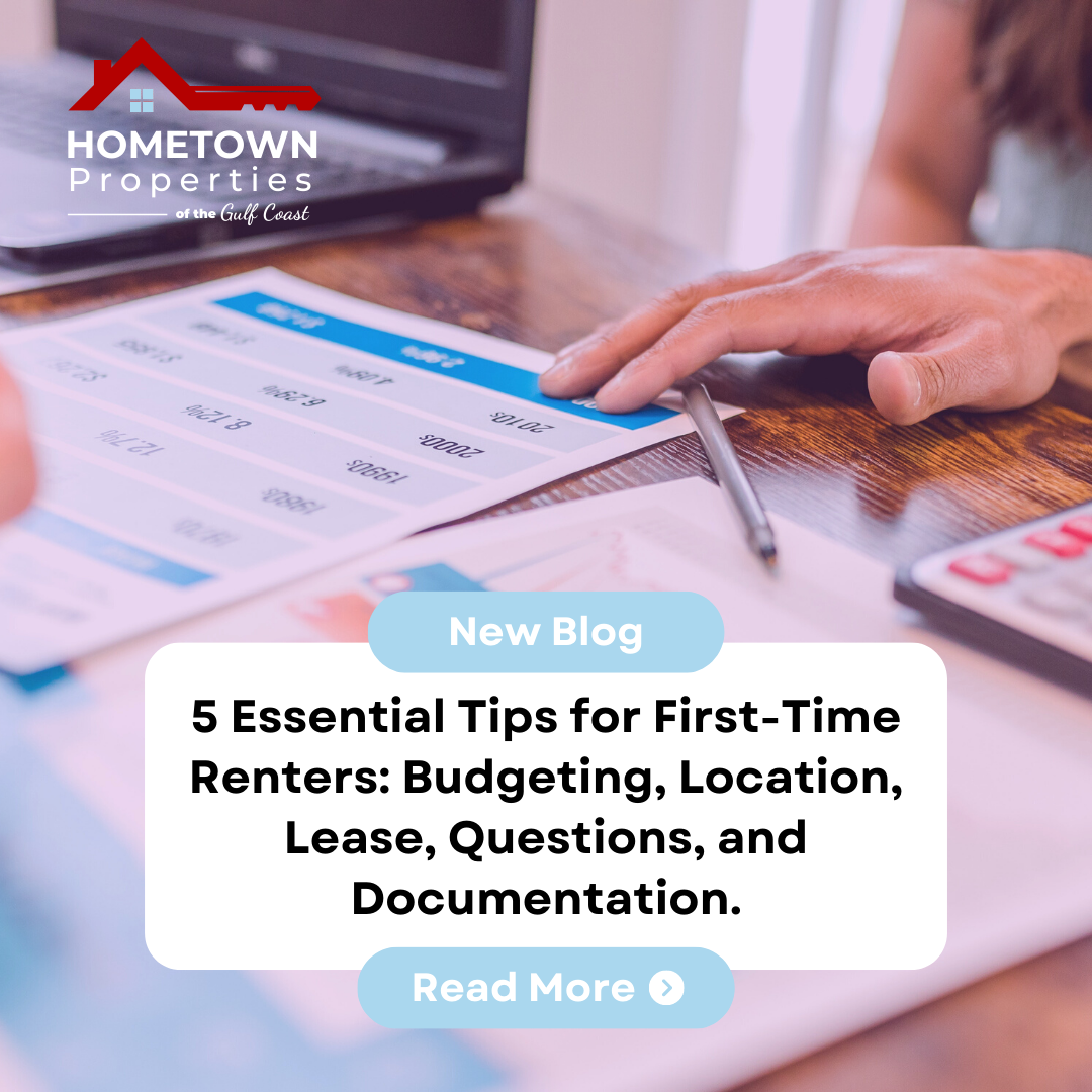 5 Essential Tips for First-Time Renters: Budgeting, Location, Lease, Questions, and Documentation.